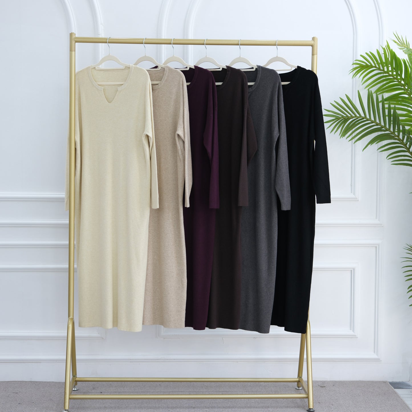 HS6598 Autumn and Winter Knitted Dress, Long Solid Color (headscarf Not Included)