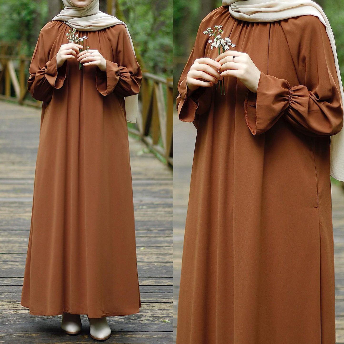 HS0508 abaya longue jupe décontractée à manches longues 