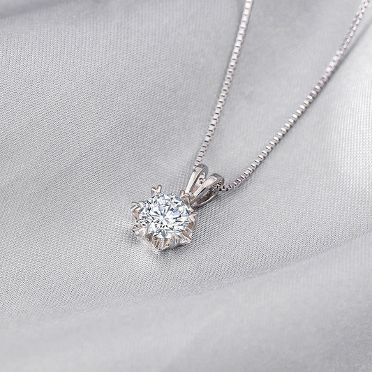 1 Karat Moissanite Necklace Women's 925 Sterling Silver Light Luxury Minority Snowflake Diamond Pendant High-Grade Clavicle Chain All-Matching