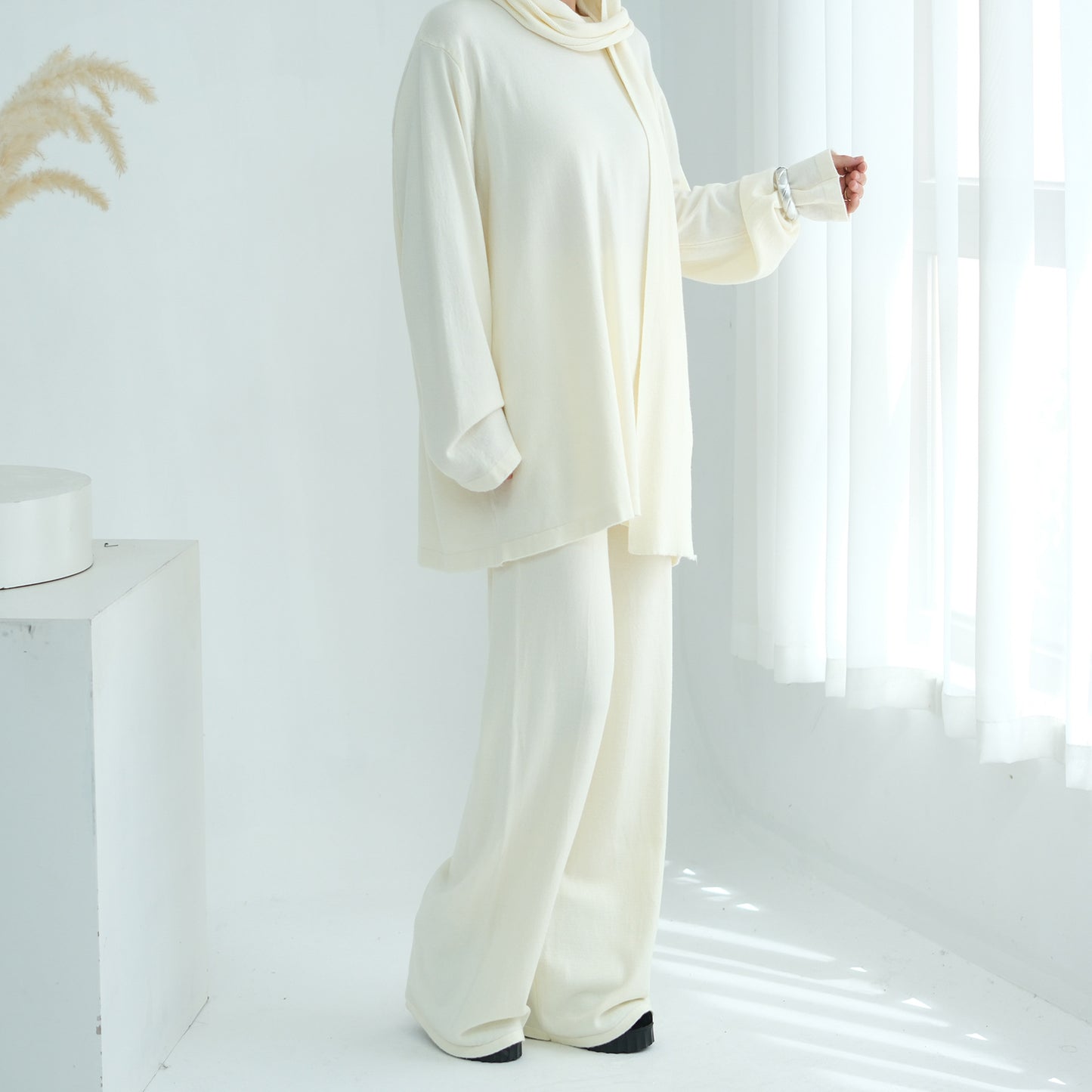HS6593 Soft knitted home set | Simple solid color two-piece set