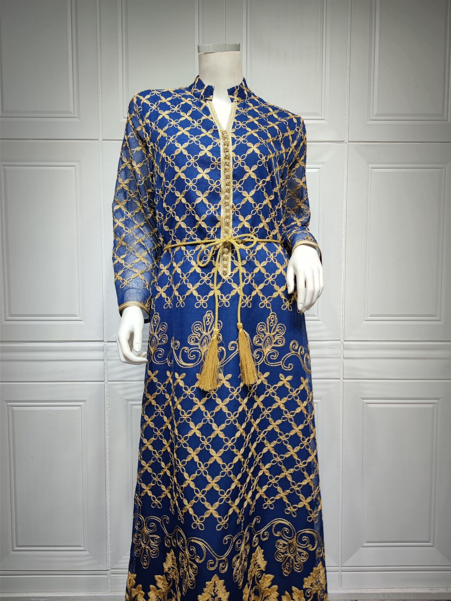 HS6640 Elegant Openwork Embroidered Abaya Long Dress