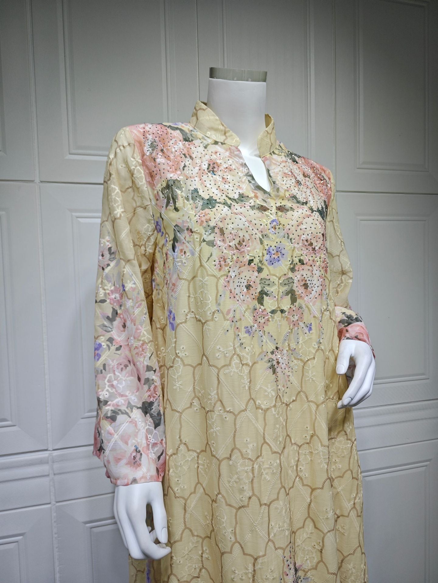 HS6636 Floral Print Embroidered Long Dress