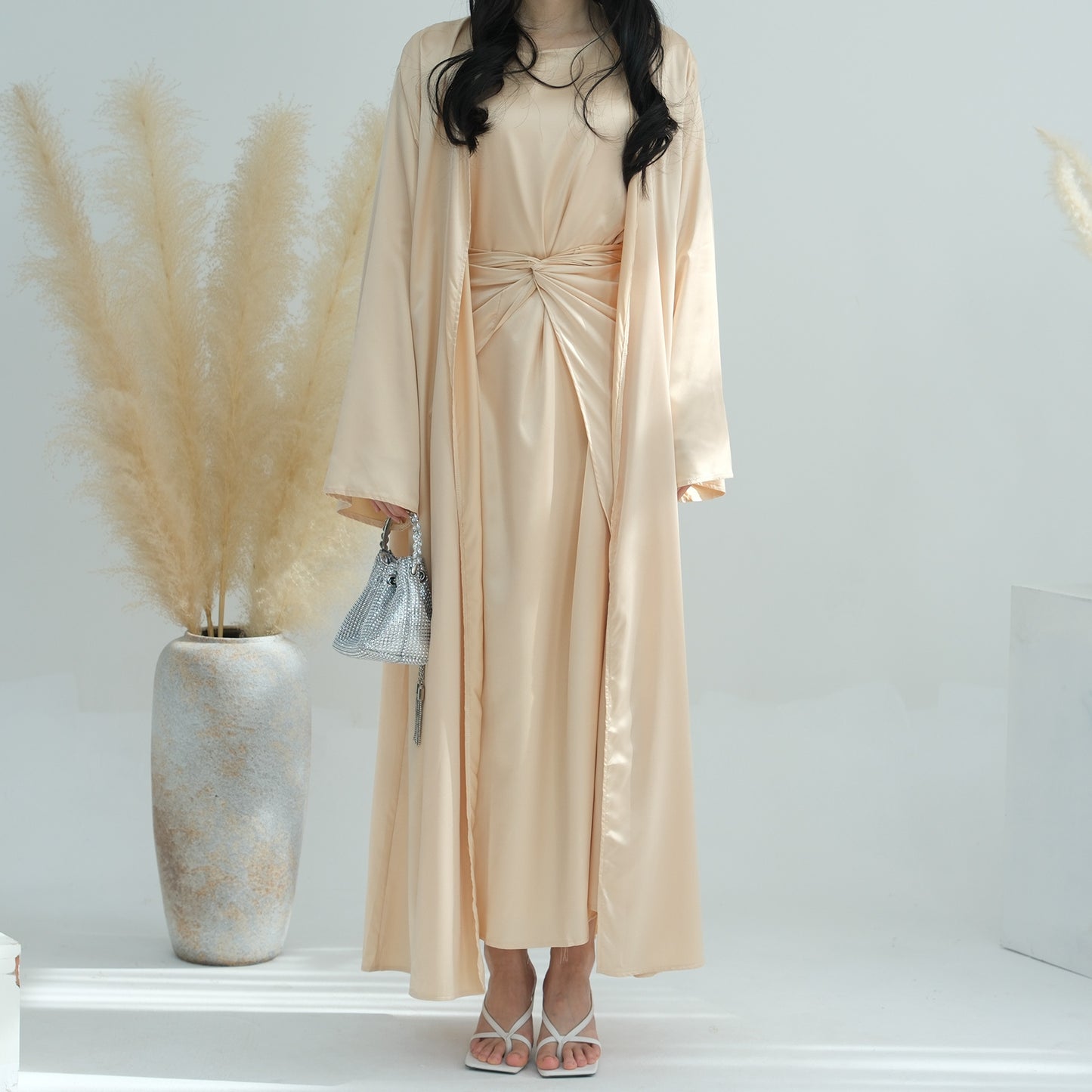 HS6581 Solid color three-piece women's long skirt suit