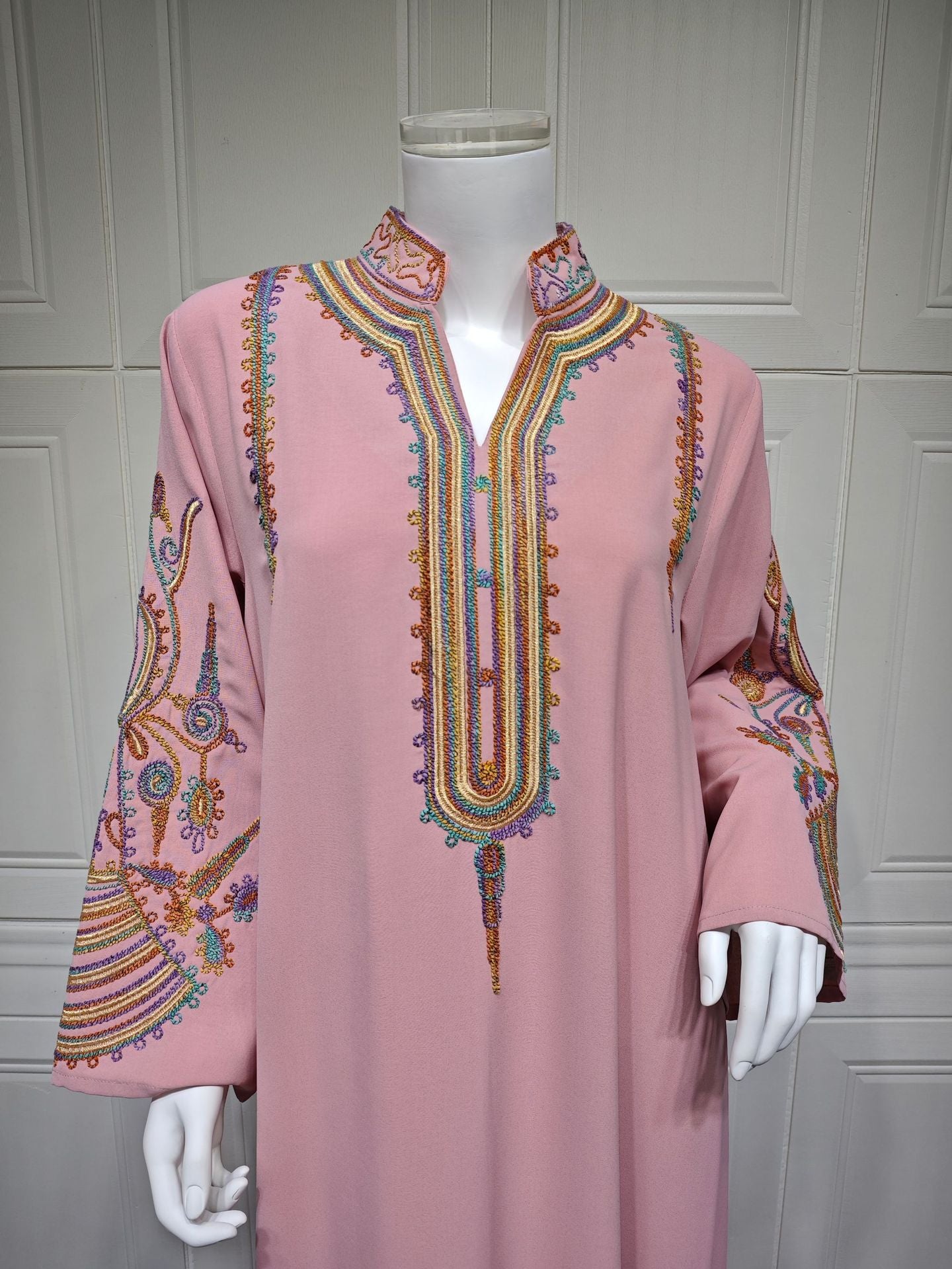 HS6661 Rope Embroidery Pullover Robe Dress, Long Sleeves, Loose Fit.