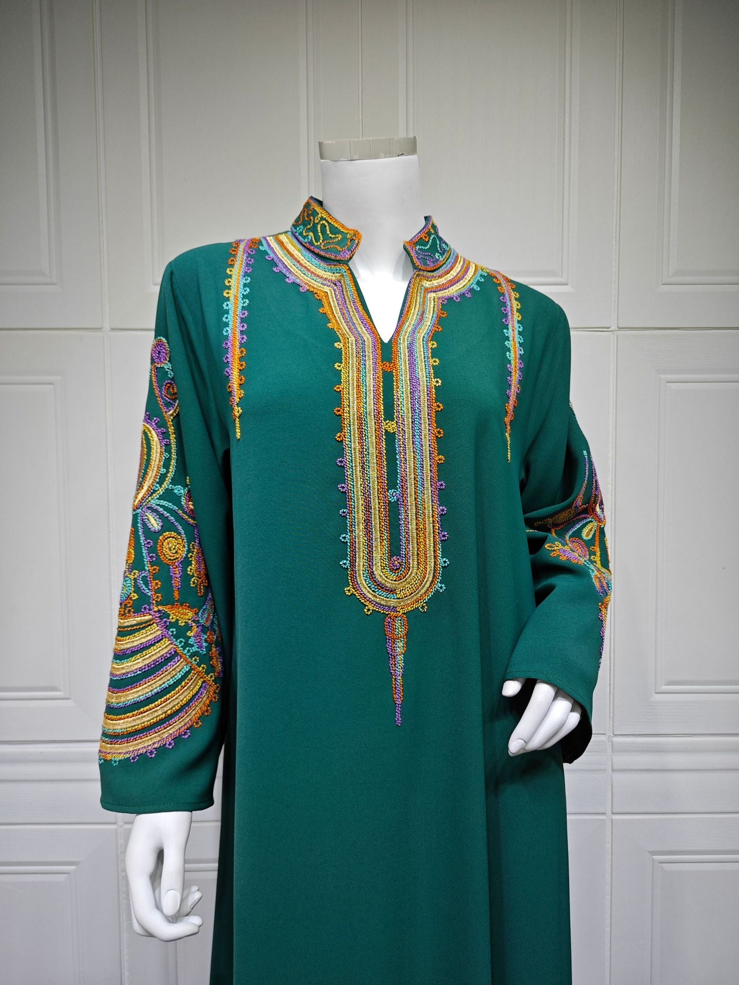 HS6661 Rope Embroidery Pullover Robe Dress, Long Sleeves, Loose Fit.