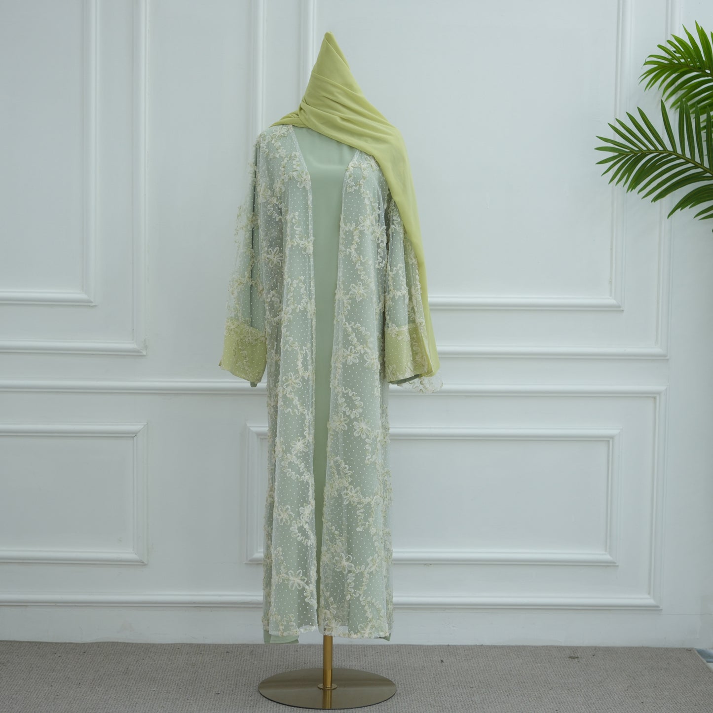 HS6622 3D flower mesh cardigan (optional headscarf and inner layer)