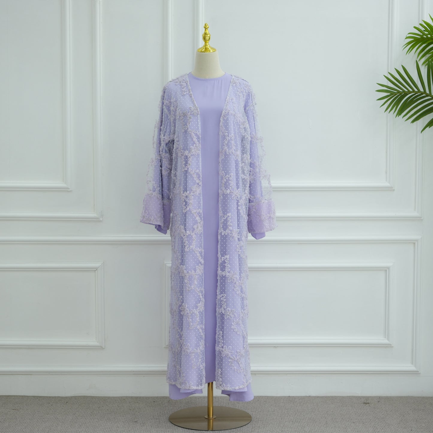 HS6622 3D flower mesh cardigan (optional headscarf and inner layer)