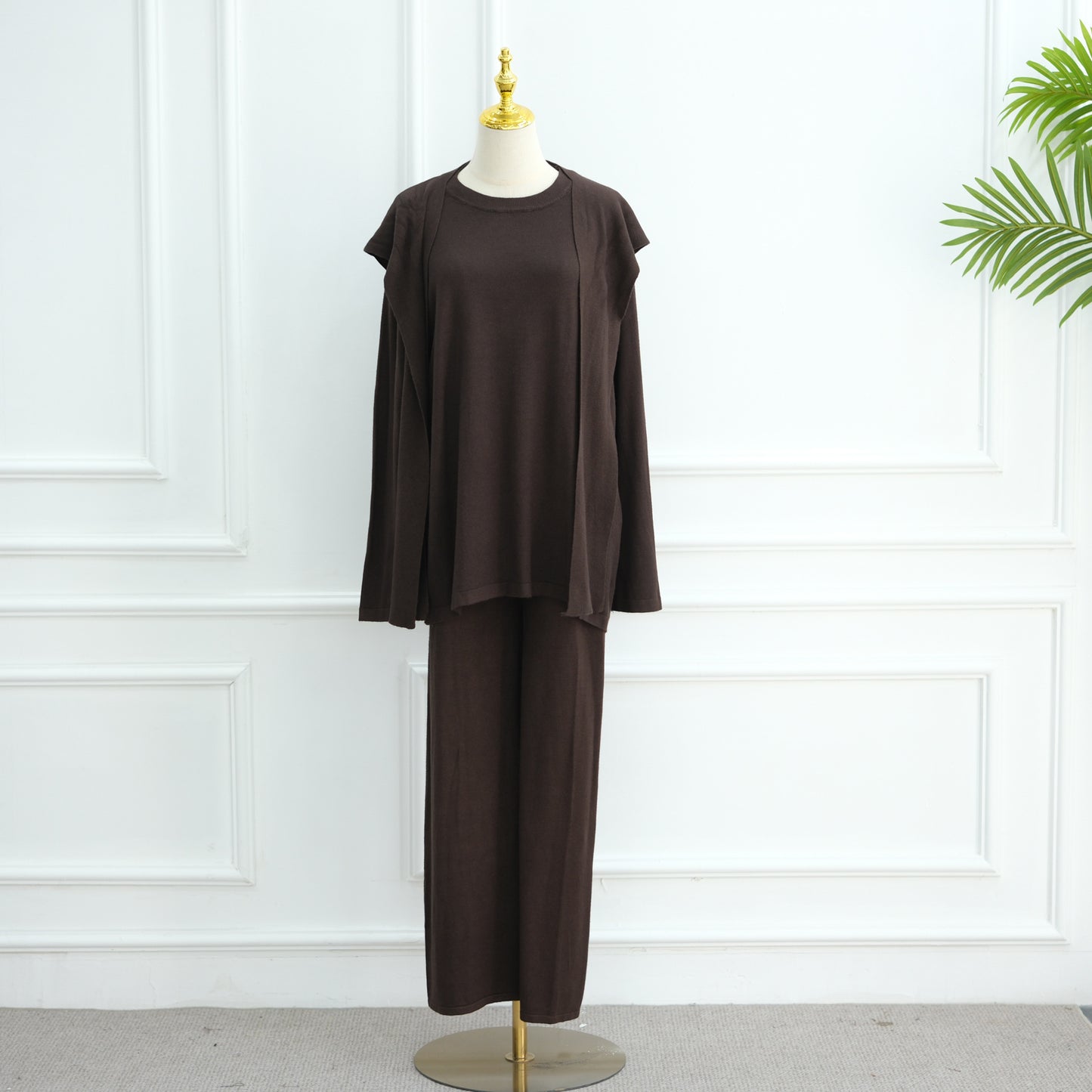 HS6593 Soft knitted home set | Simple solid color two-piece set