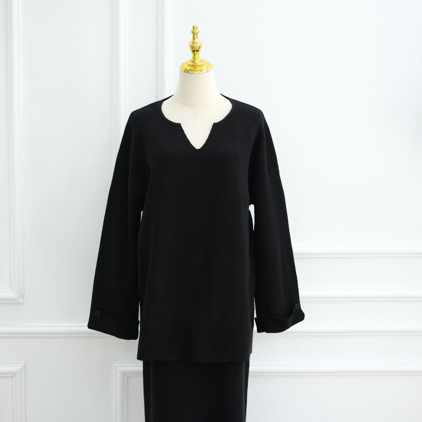 HS6597 Autumn and winter thickened knitted suit solid color two-piece suit (excluding headscarf) top + skirt