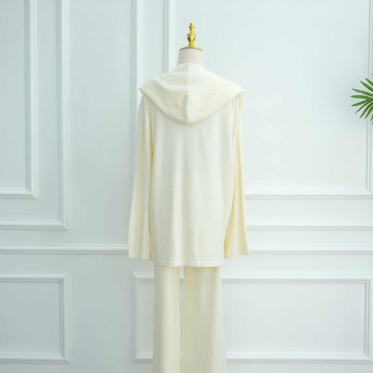 HS6593 Soft knitted home set | Simple solid color two-piece set