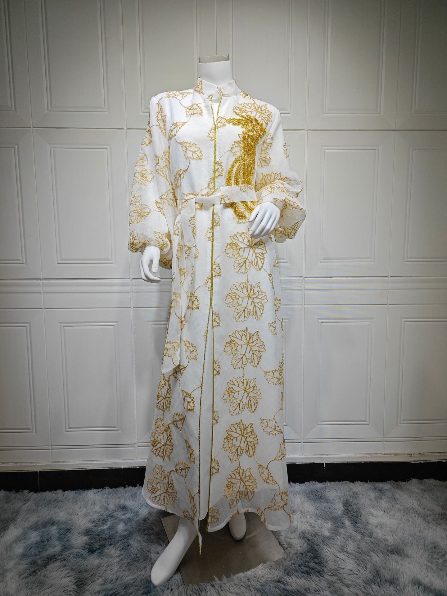 HS6651  Floral Print Long Dress, Elegant Stand-up Collar Evening Gown