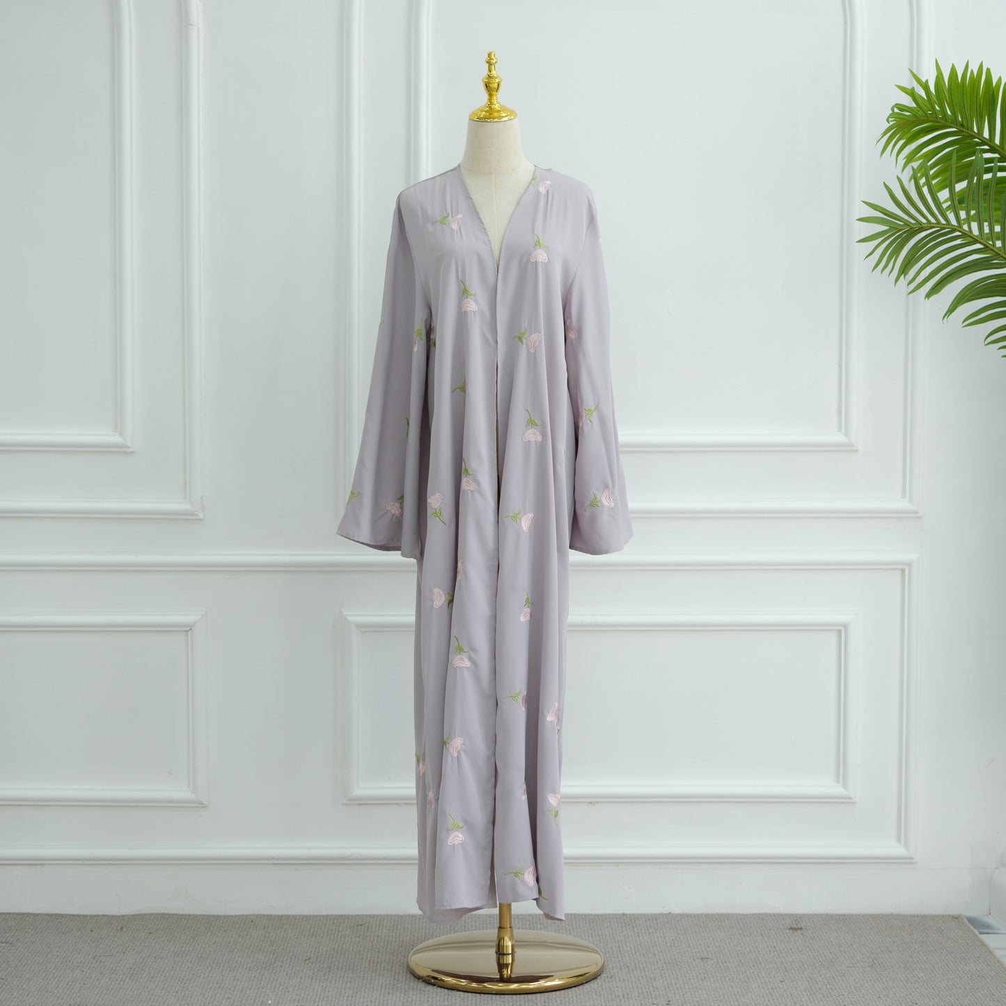 HS6631 Long cardigan with floral embroidery (headscarf optional)