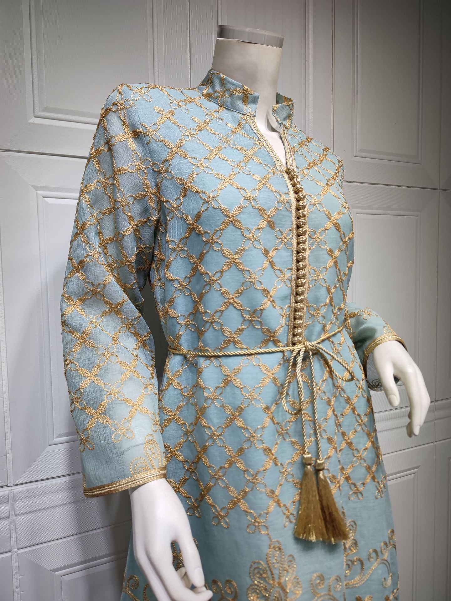 HS6640 Elegant Openwork Embroidered Abaya Long Dress