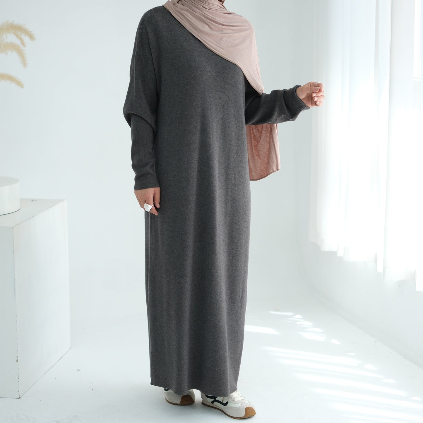 HS6598 Autumn and Winter Knitted Dress, Long Solid Color (headscarf Not Included)