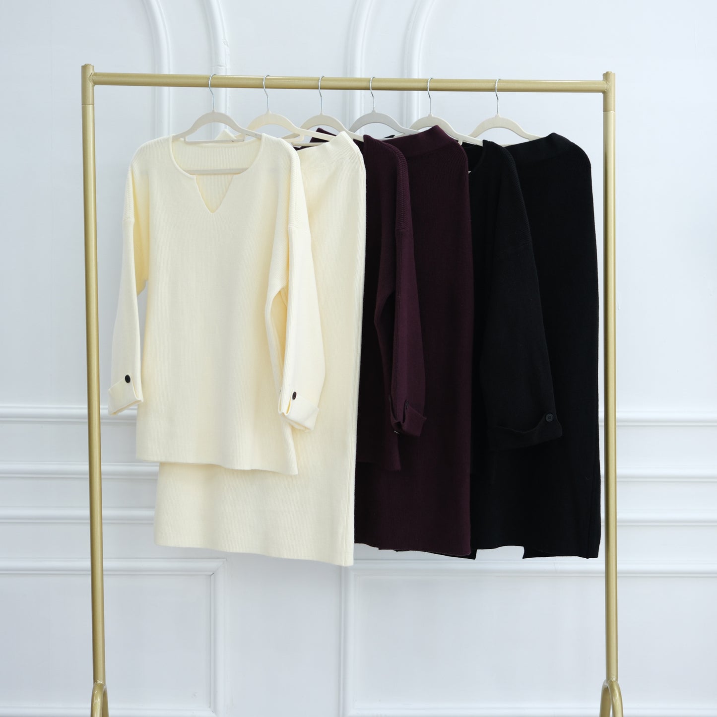 HS6597 Autumn and winter thickened knitted suit solid color two-piece suit (excluding headscarf) top + skirt