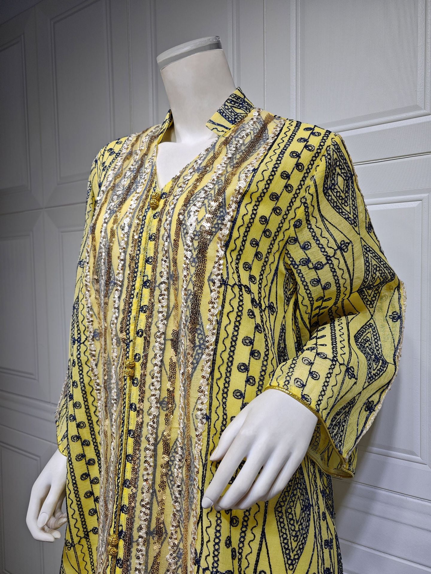 HS6662 Mesh embroidery sequin patchwork long-sleeved dress, loose robe style