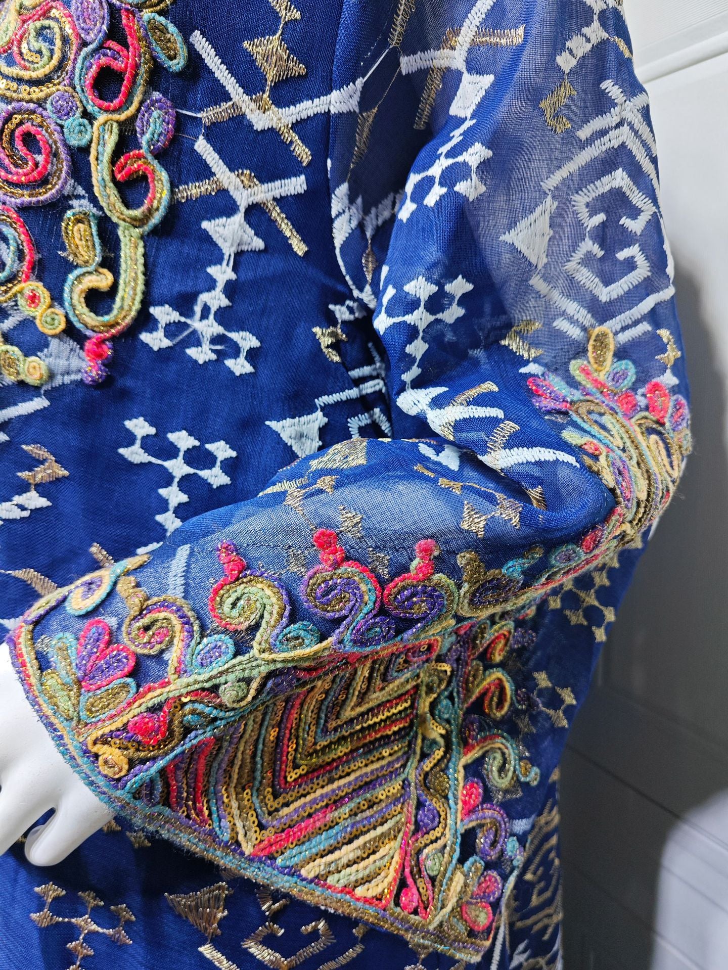 HS6663 Mesh Embroidery Patchwork Long-sleeved Dress, Robe-style Loose Fit