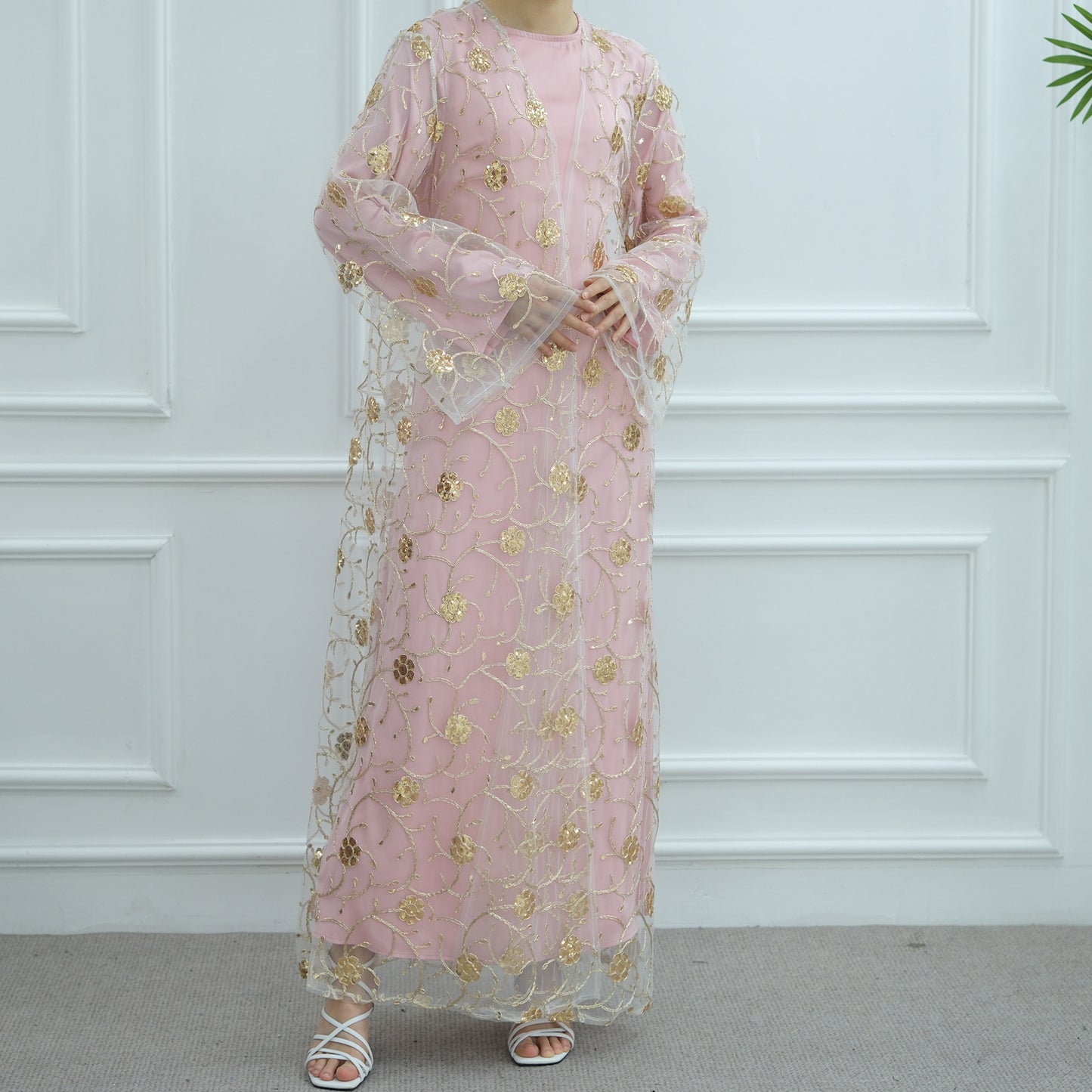 HS6627 Gold hook flower embroidered cardigan (with optional inner wear)