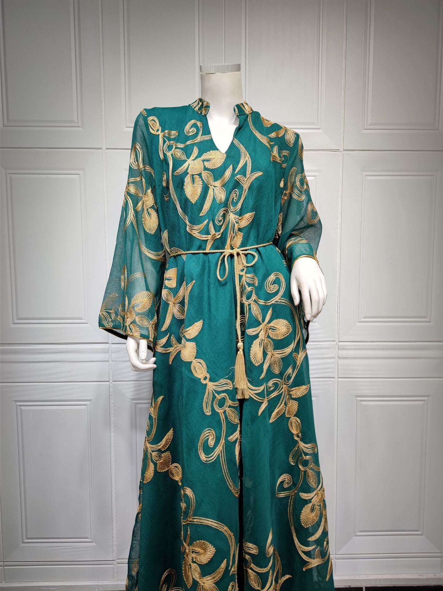 HS6650 Mesh Embroidered Maxi Dress - Elegant and Stylish