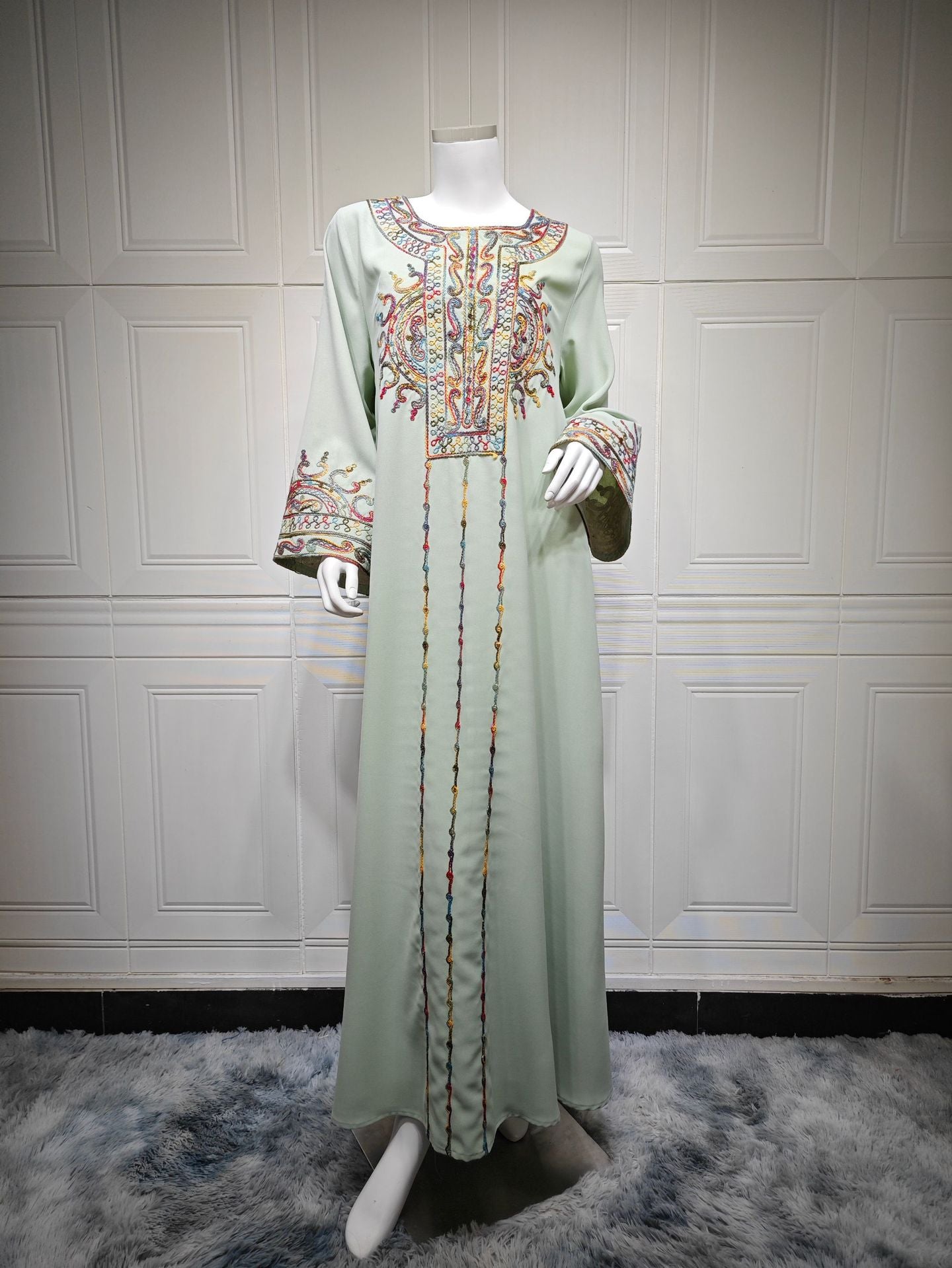 HS6666 Embroidered long wide-sleeved dress | Comfortable fit, easy to wear