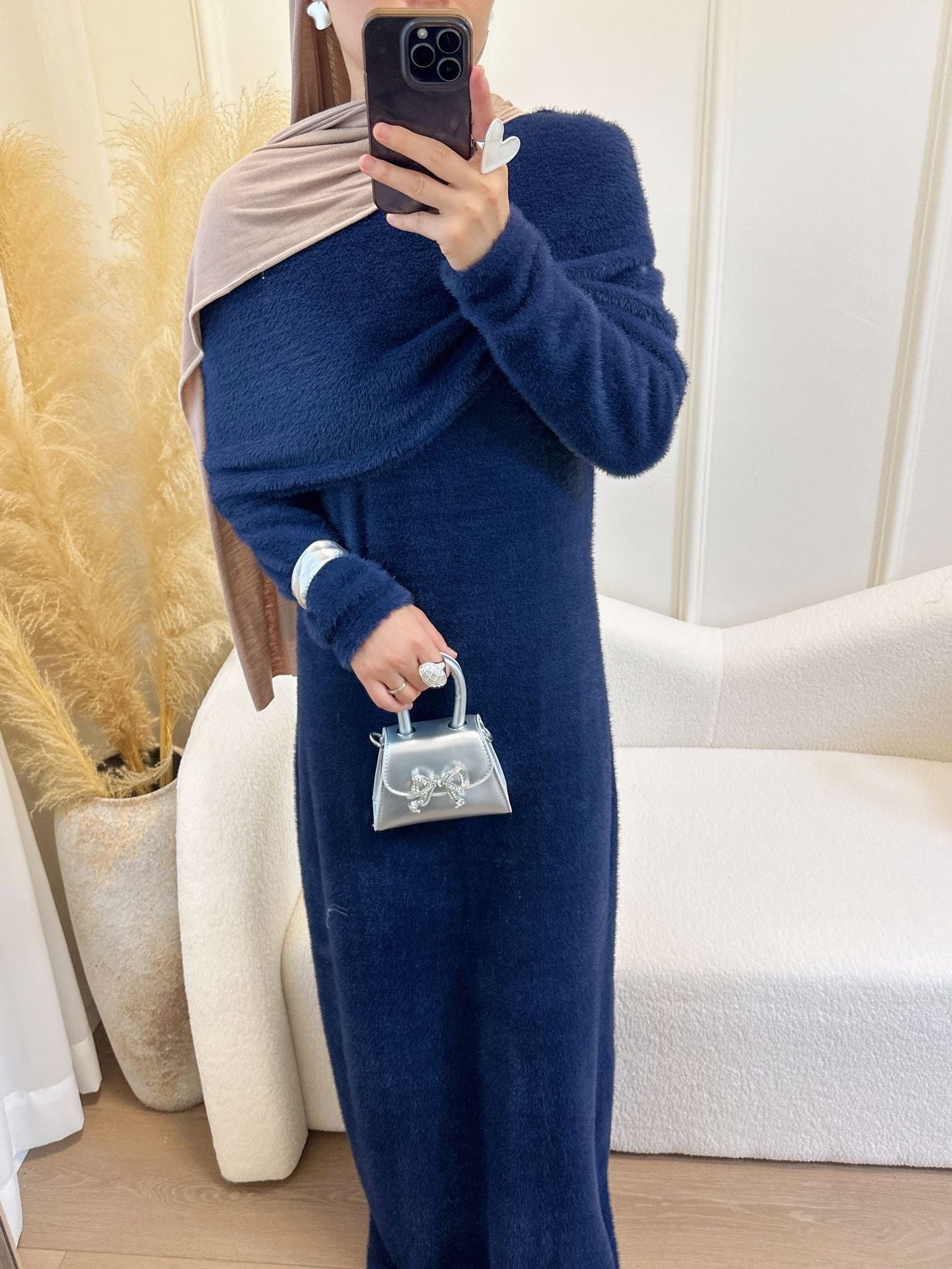 HS6604  Slim-fit Knit Sweater Two-piece Set with Shawl Design (headscarf Optional)