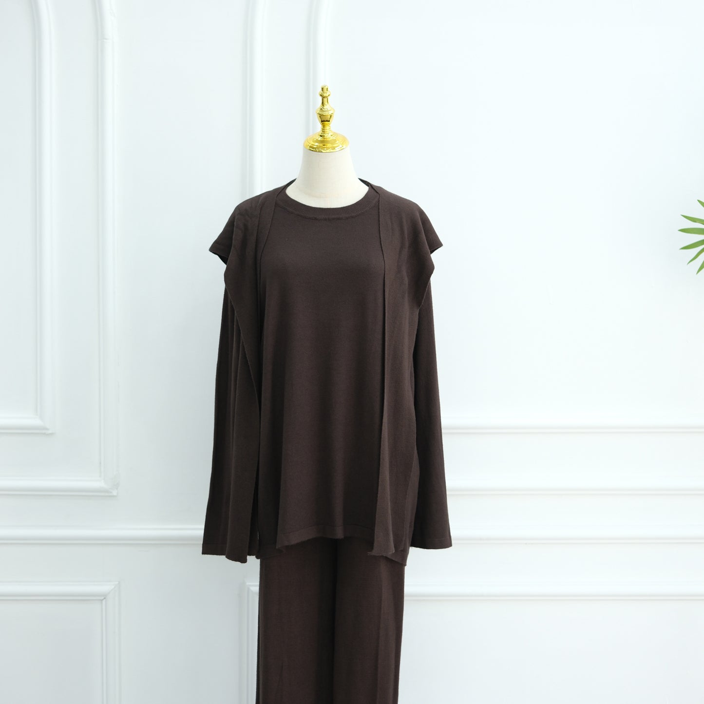 HS6593 Soft knitted home set | Simple solid color two-piece set