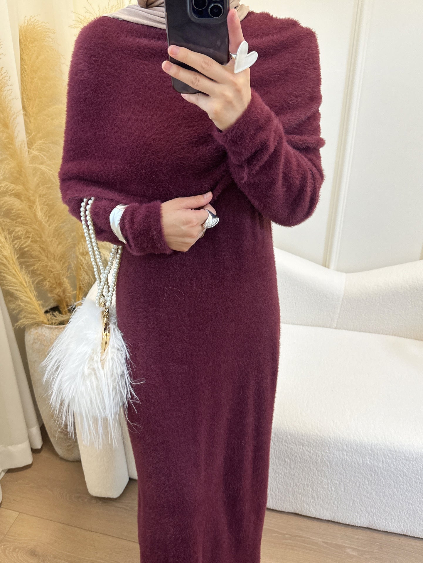 HS6604  Slim-fit Knit Sweater Two-piece Set with Shawl Design (headscarf Optional)