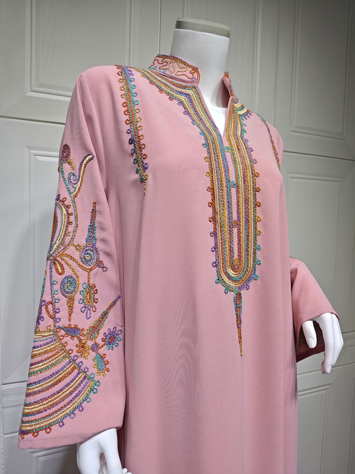HS6661 Rope Embroidery Pullover Robe Dress, Long Sleeves, Loose Fit.