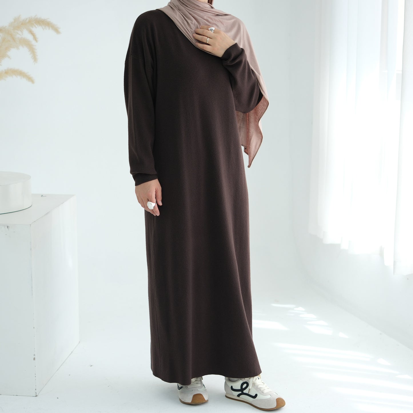 HS6598 Autumn and Winter Knitted Dress, Long Solid Color (headscarf Not Included)