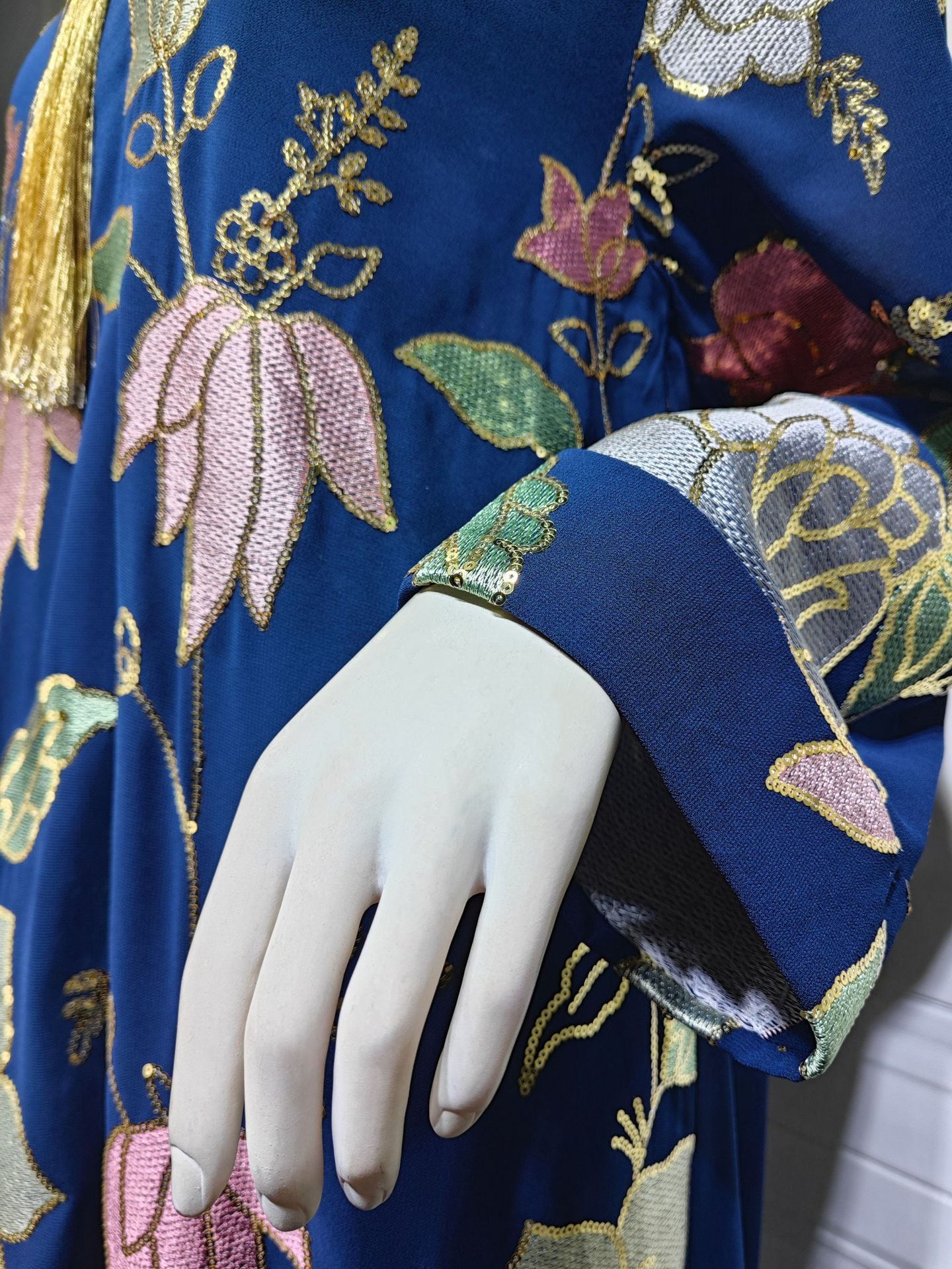 HS6649 Sequined Embroidered Tassel Long Robe, Elegant and Sophisticated Dress