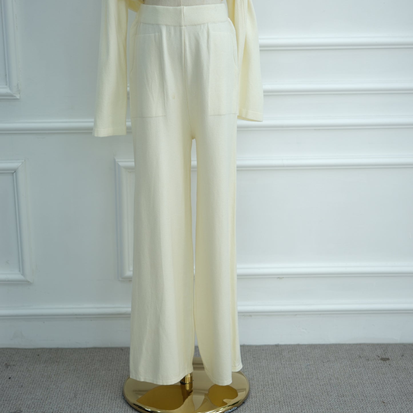 HS6593 Soft knitted home set | Simple solid color two-piece set