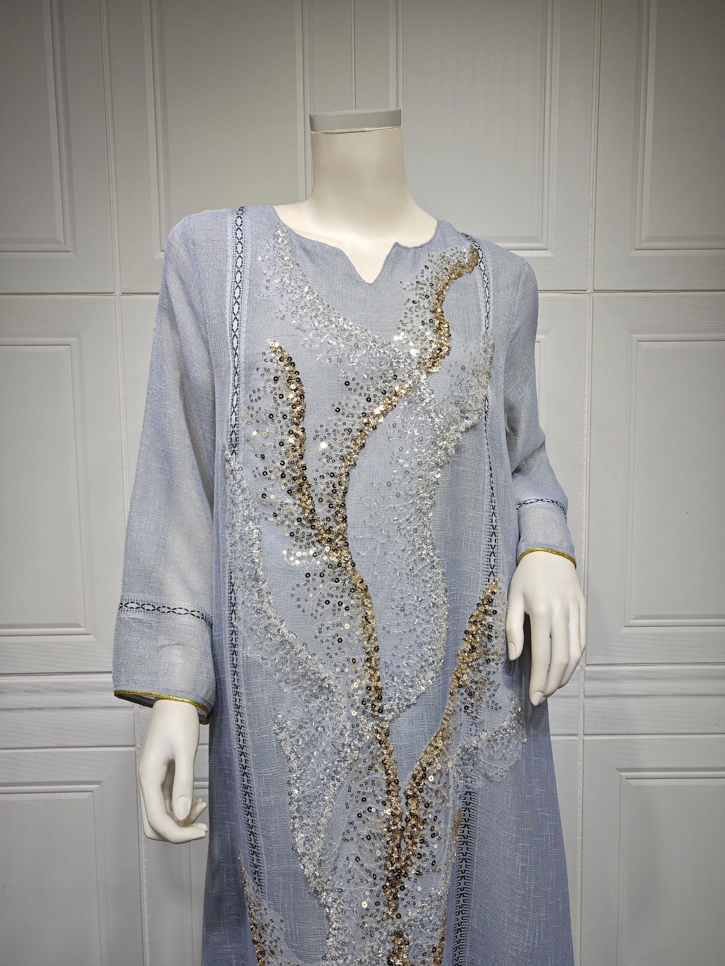 HS6637  Mesh Sequined Embroidered Long Dress