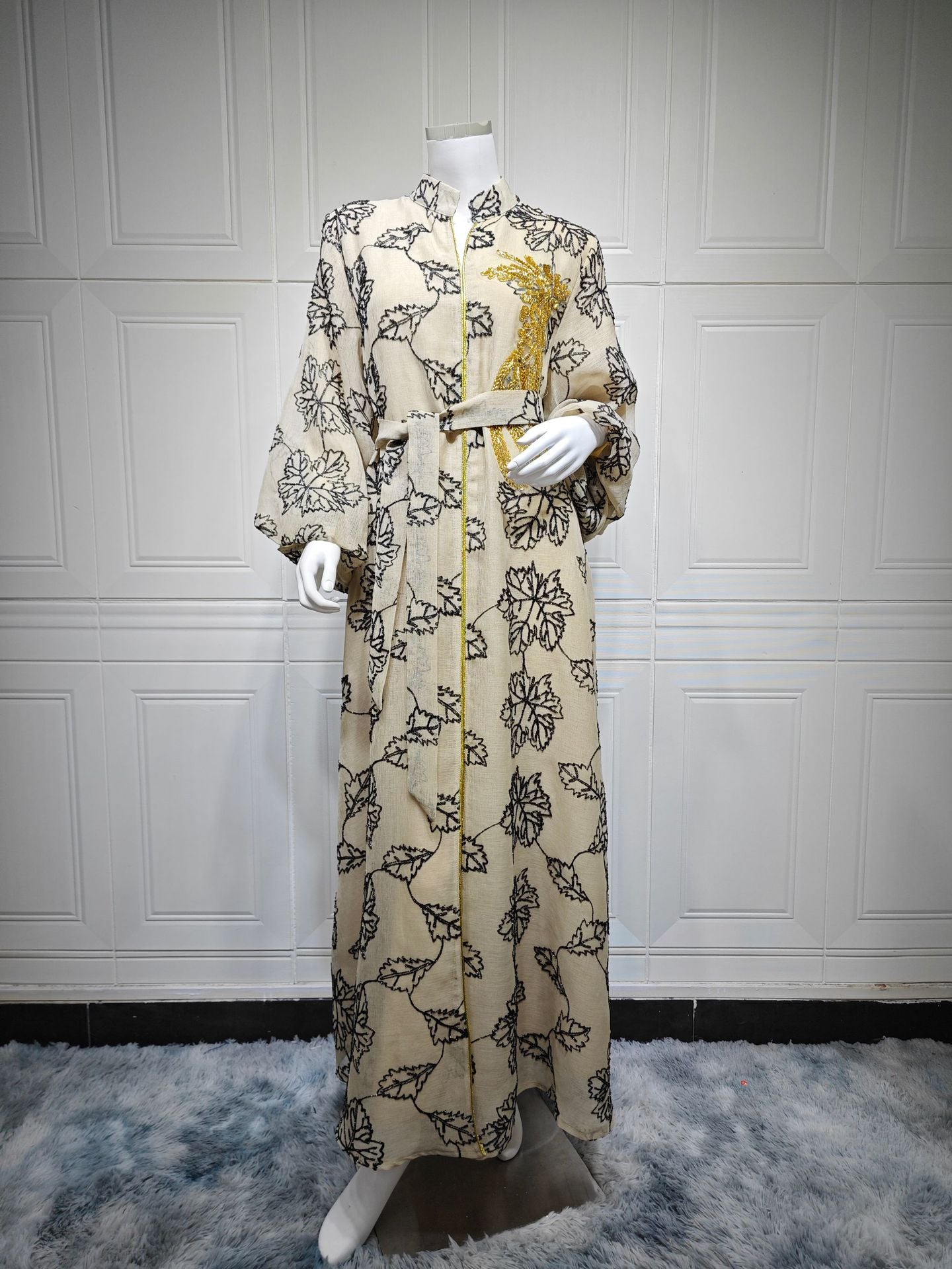 HS6651  Floral Print Long Dress, Elegant Stand-up Collar Evening Gown