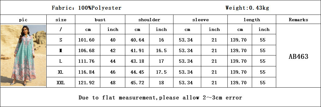 HS6636 Floral Print Embroidered Long Dress