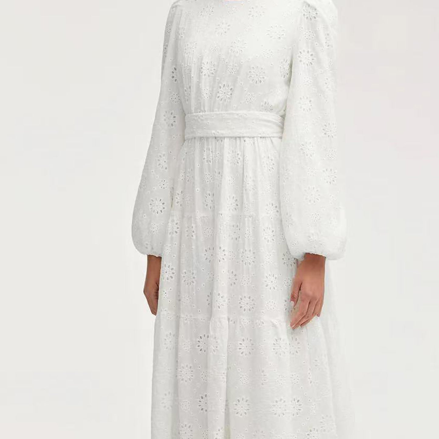 HS6630 Cotton embroidered flower long dress