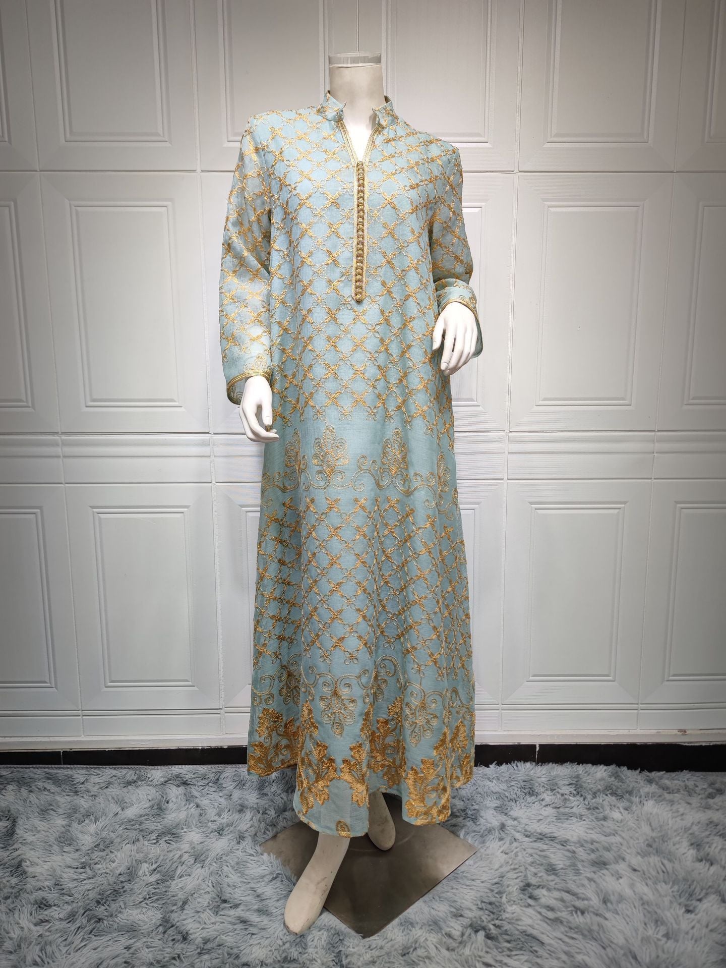 HS6640 Elegant Openwork Embroidered Abaya Long Dress