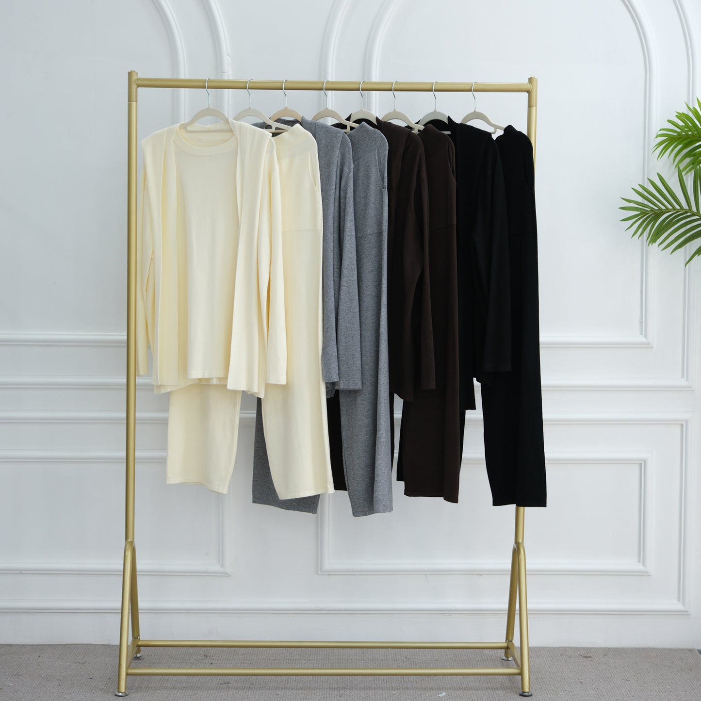 HS6593 Soft knitted home set | Simple solid color two-piece set