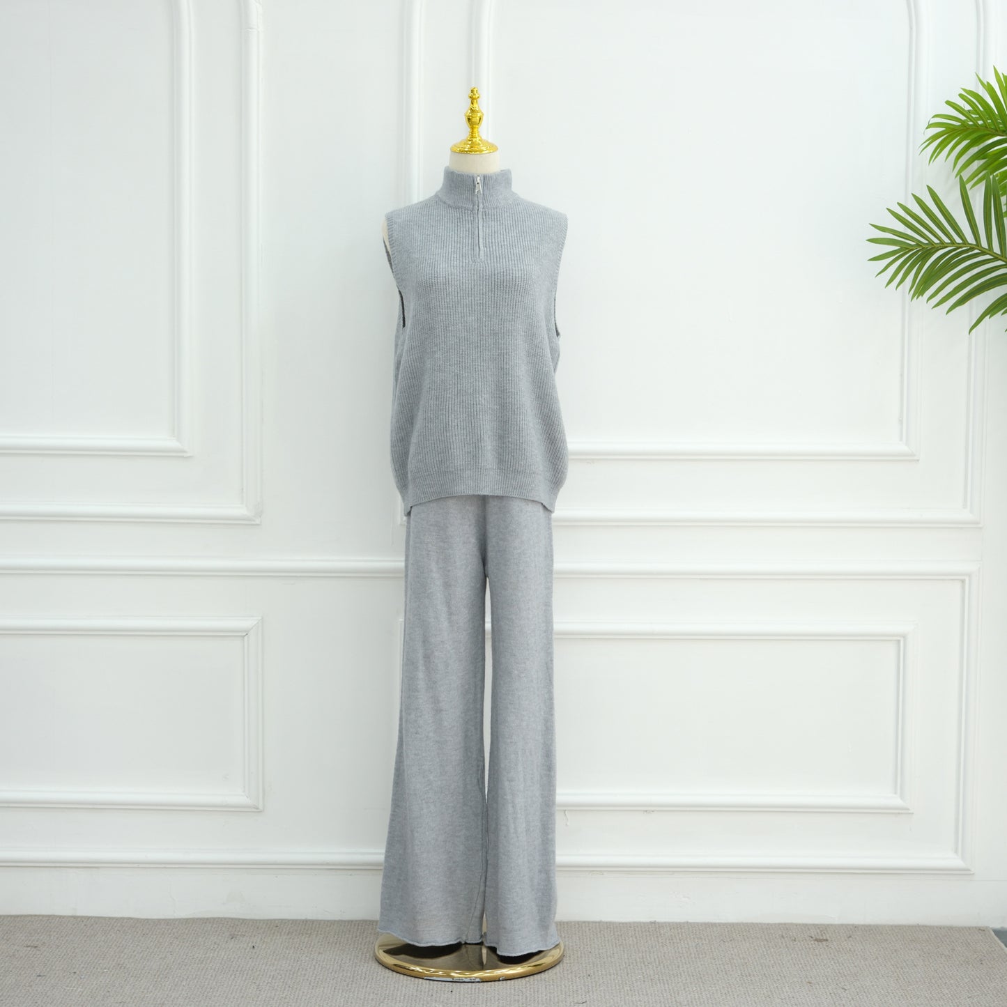 HS6603 Thickened knitted three-piece long coat set (with optional headscarf)