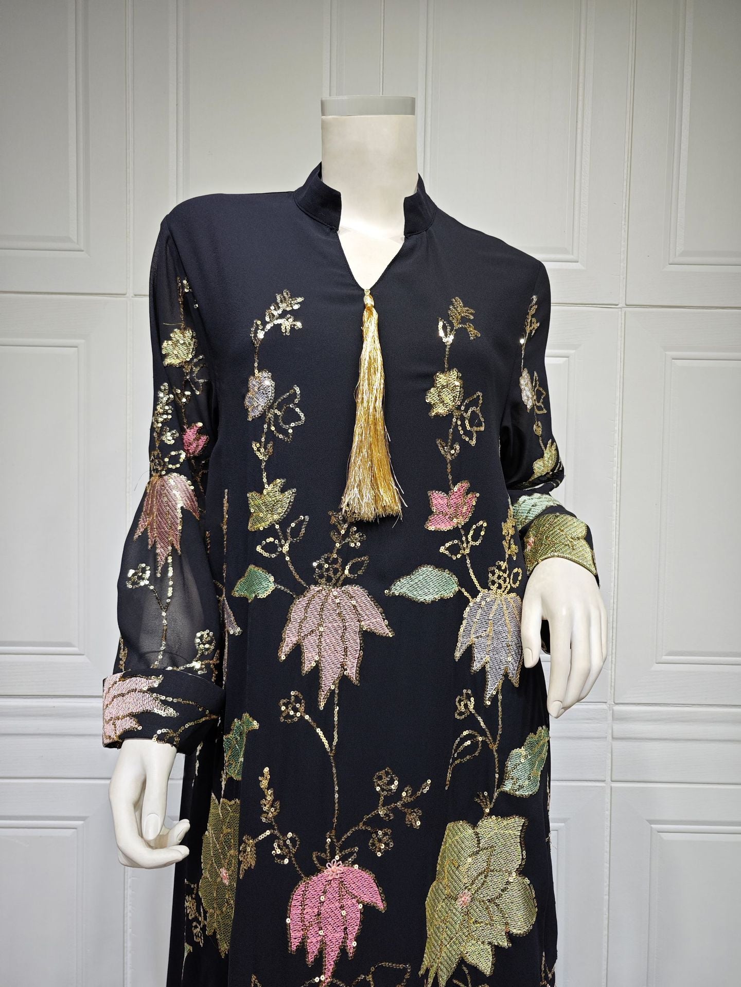 HS6649 Sequined Embroidered Tassel Long Robe, Elegant and Sophisticated Dress