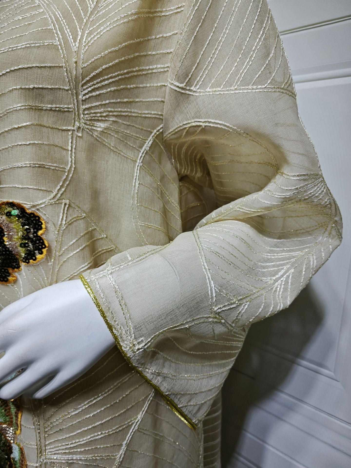 HS6657 Women's Long Robe Dress with Mesh Embroidery