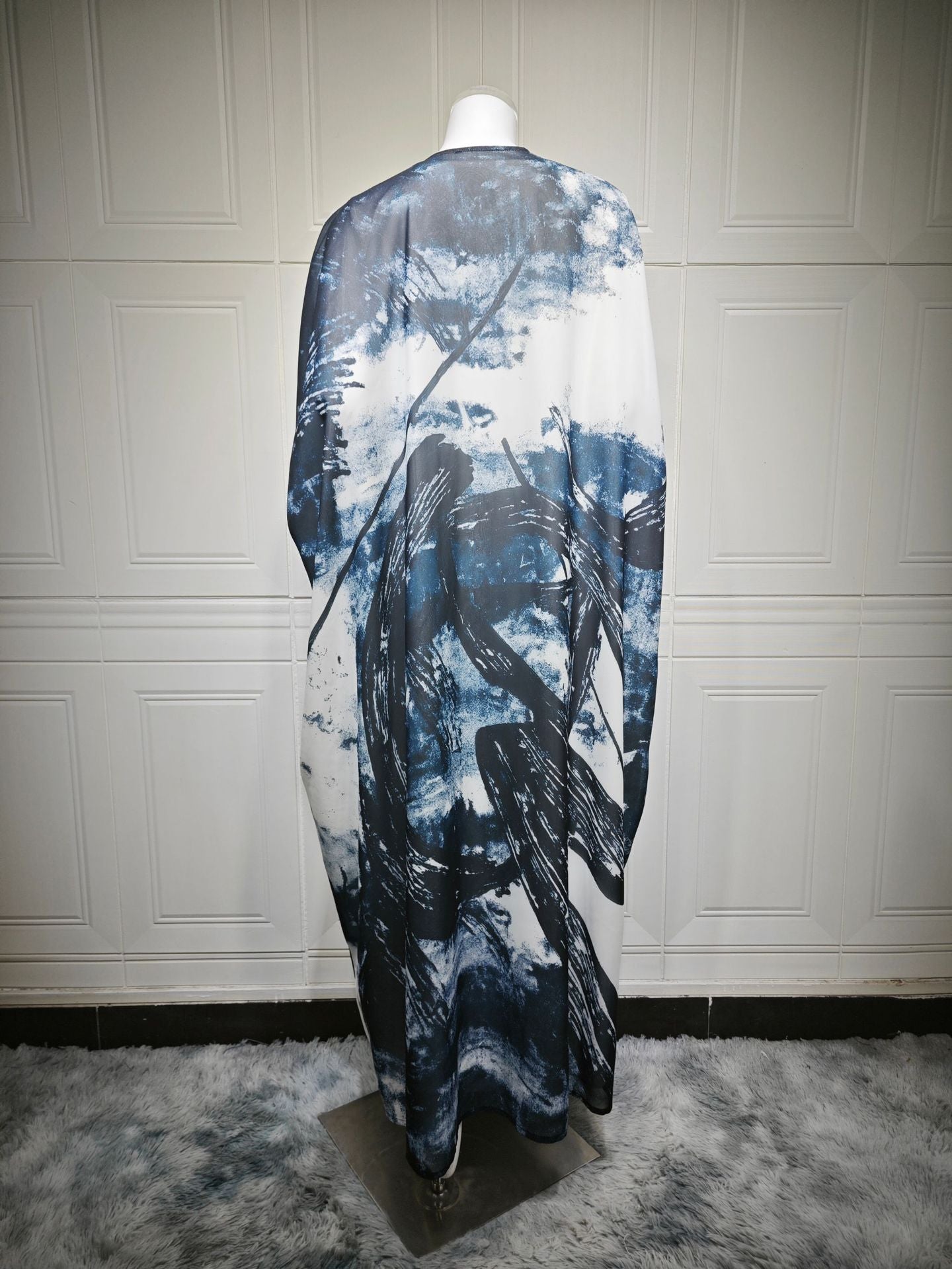 HS6638 Chiffon Printed Cardigan Two-piece Long Coat with Headscarf