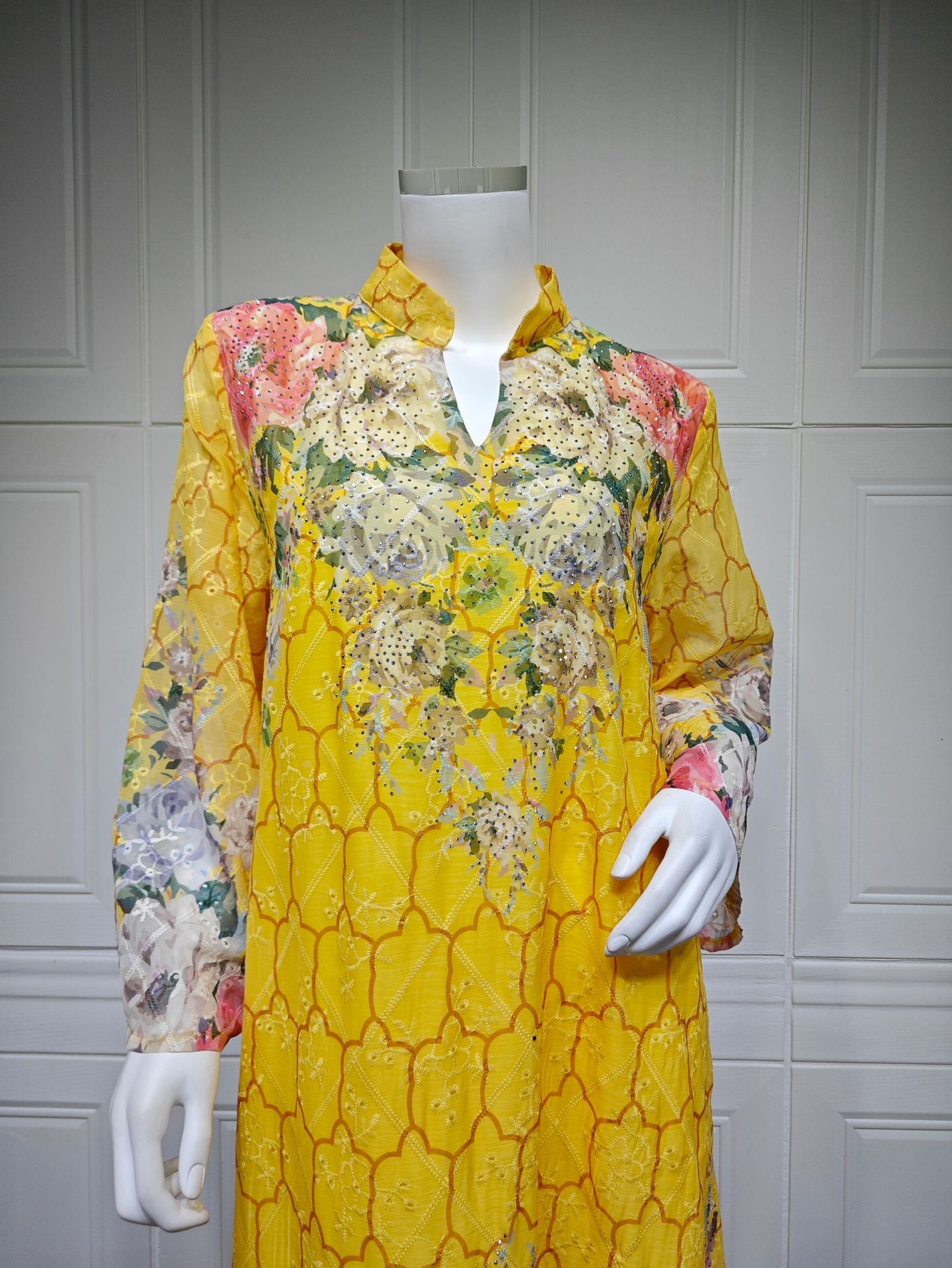 HS6636 Floral Print Embroidered Long Dress