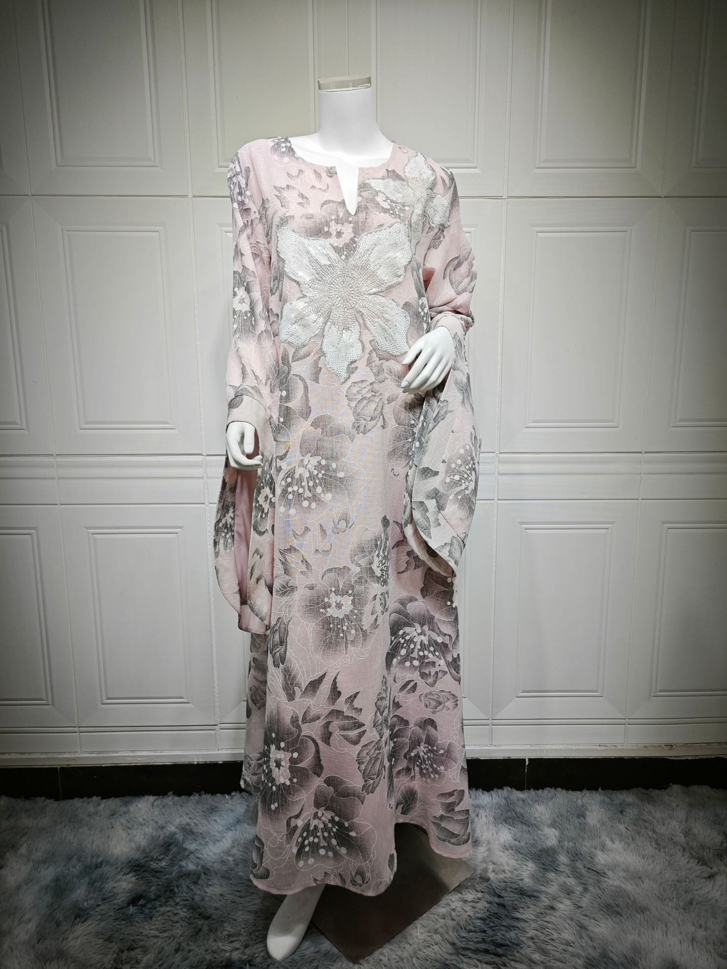 HS6639 Floral Appliqué Embroidered Long Dress