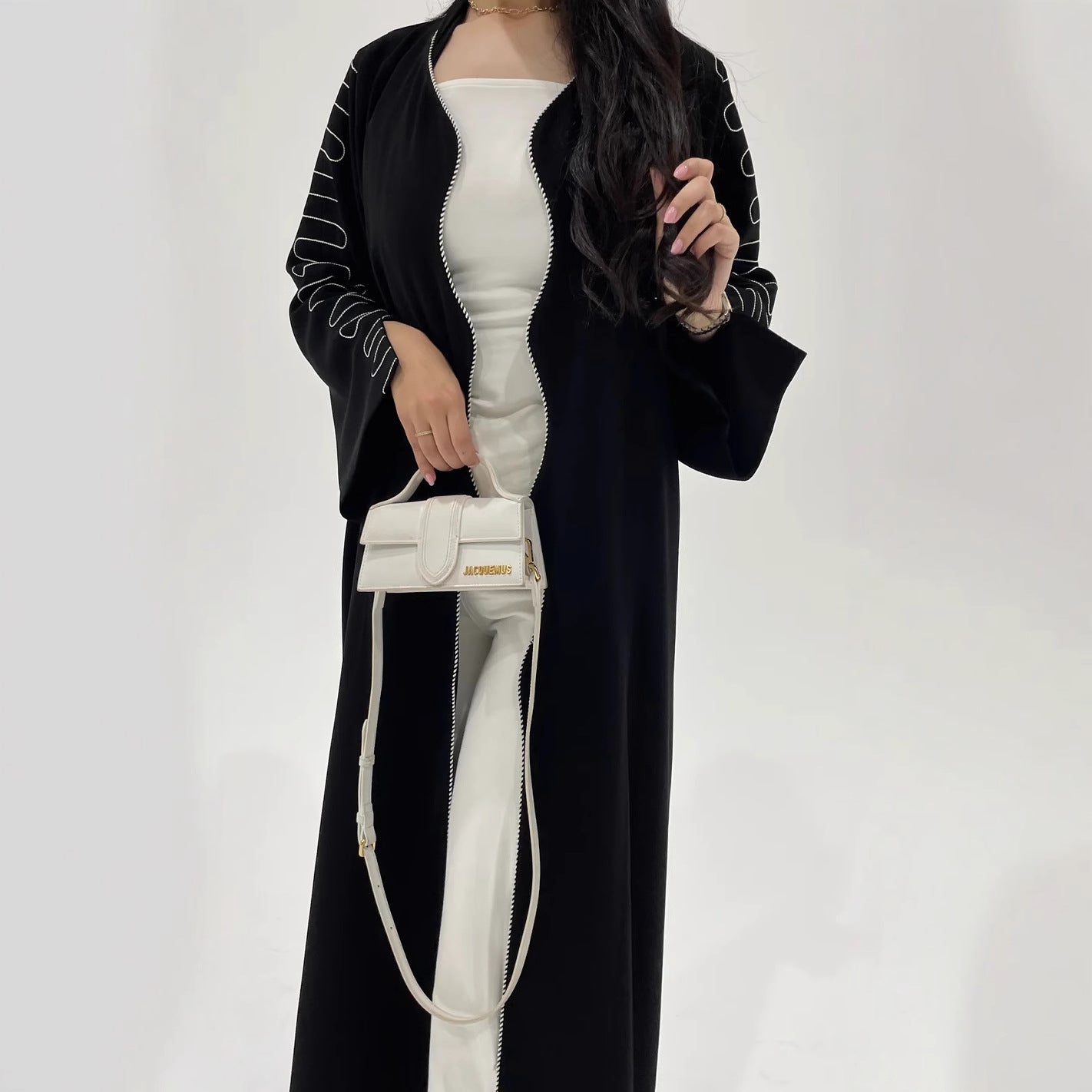 HS6582 Abaya Long Embroidered Wavy Edge Cardigan