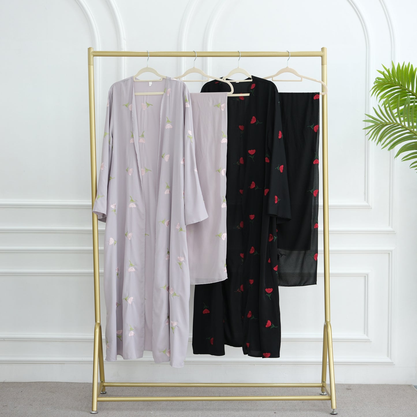 HS6631 Long cardigan with floral embroidery (headscarf optional)