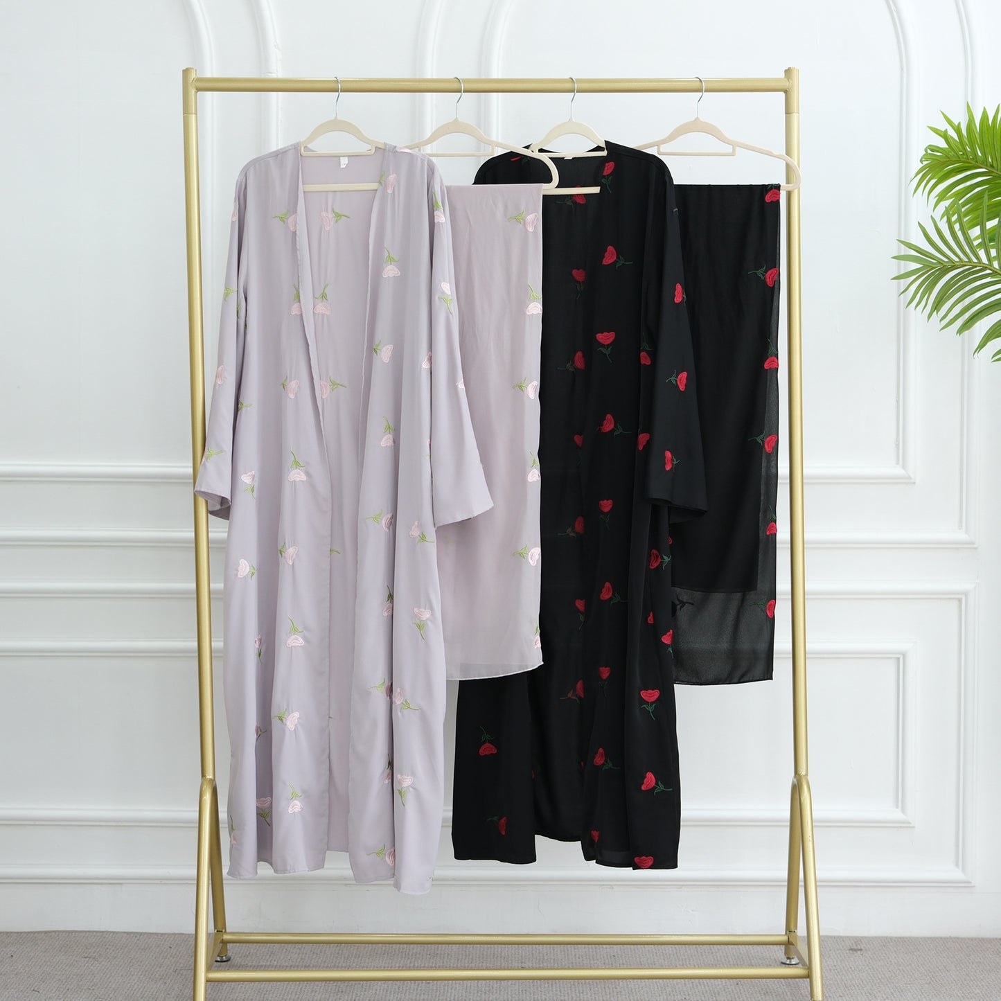 HS6631 Long cardigan with floral embroidery (headscarf optional)