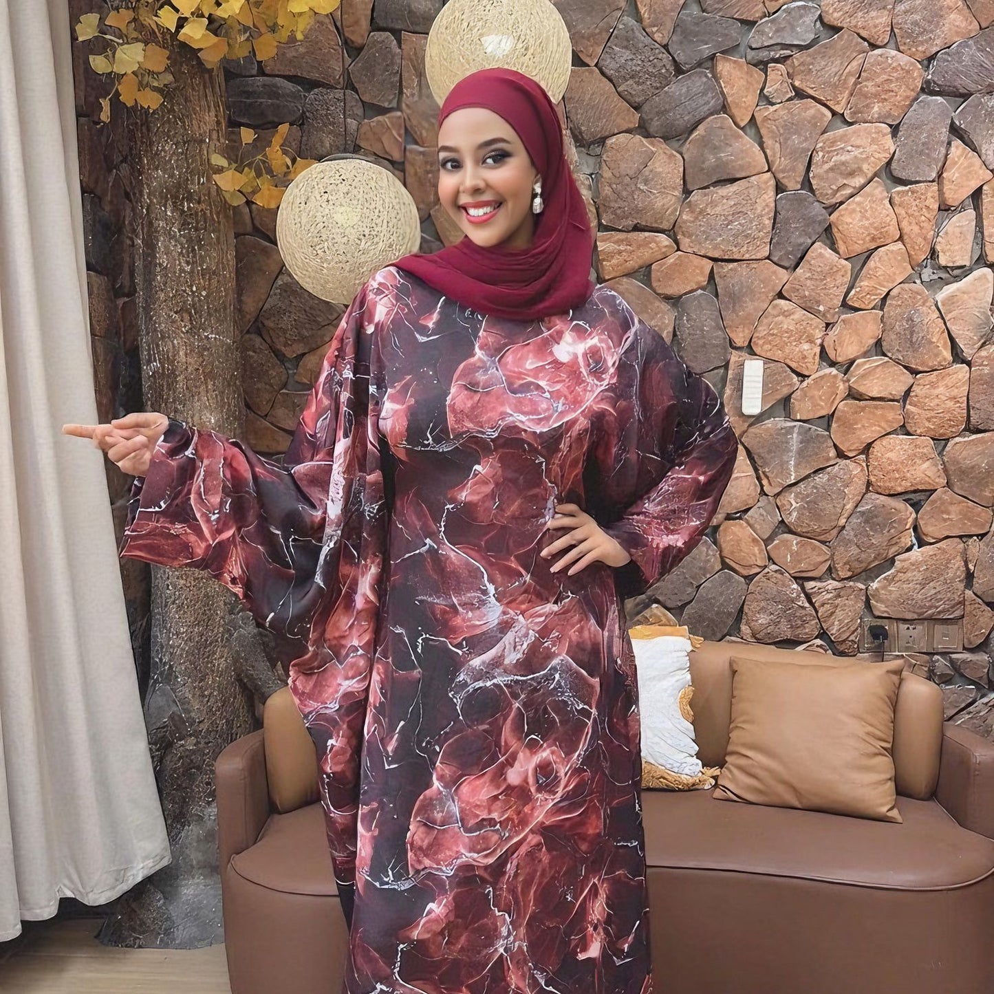 HS6621  Printed Long-sleeved Dress (with Optional Headscarf)