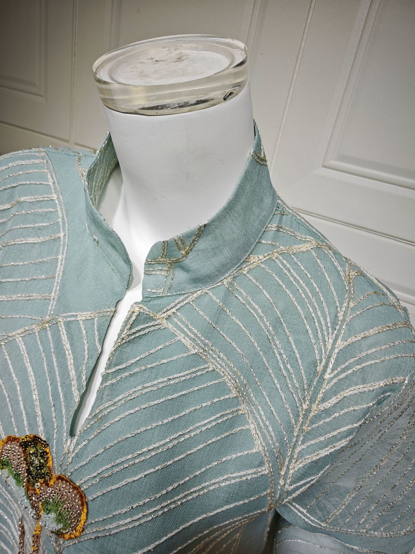 HS6657 Women's Long Robe Dress with Mesh Embroidery