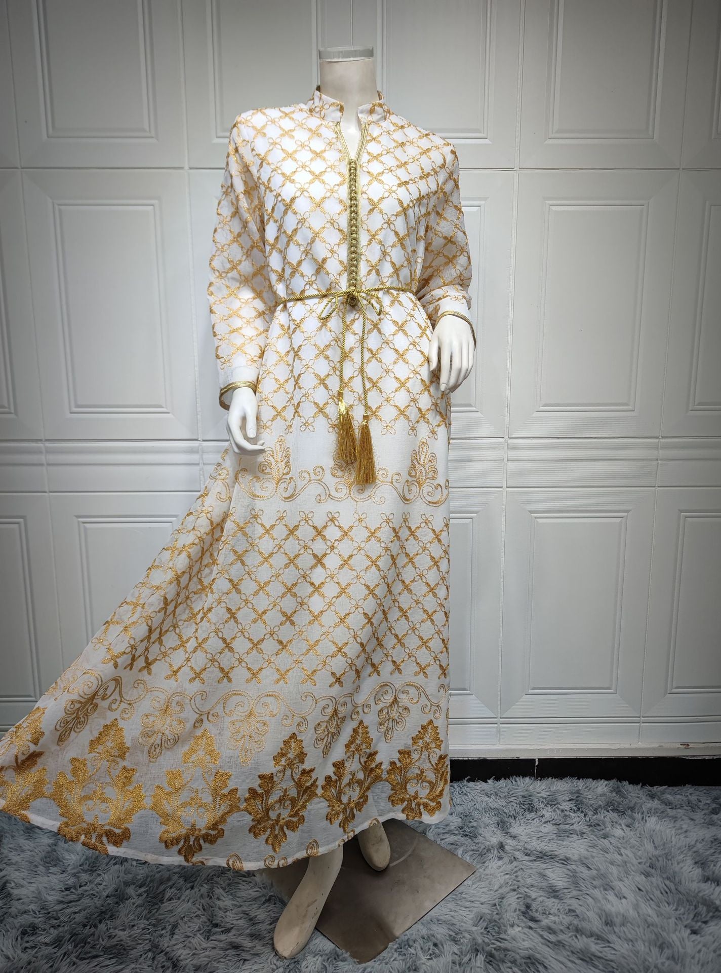 HS6640 Elegant Openwork Embroidered Abaya Long Dress