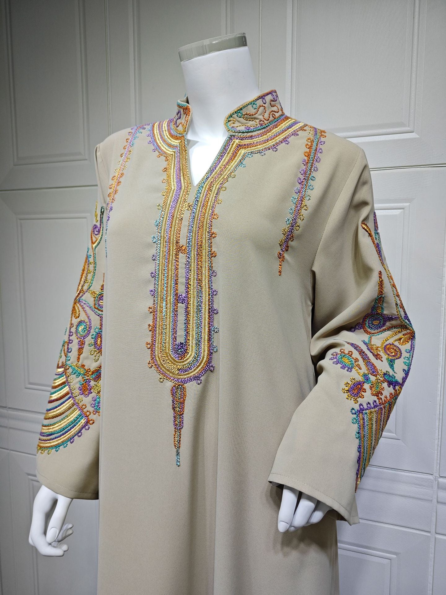 HS6661 Rope Embroidery Pullover Robe Dress, Long Sleeves, Loose Fit.